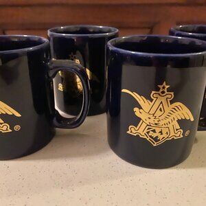 Anheuser Busch Coffee Mugs in signature Navy Blue with Gold Logo (Set of 4)
